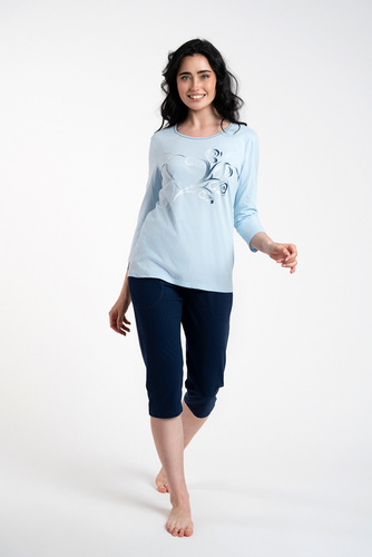 Arietta női pizsama 3/4 ujjú és 3/4 nadrág olasz divat - kék
