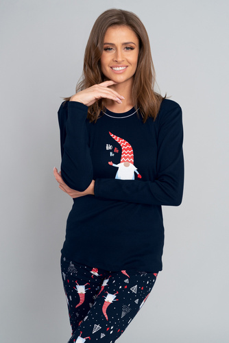 Gnome női hosszú ujjú pizsama és hosszú nadrág Talian Fashion- piros/print