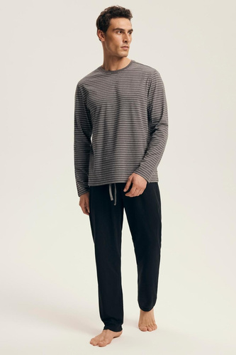 Férfi prémium 43455 New Henderson szürke pizsama - pamut, hosszú ujjú, elegáns csomagolásban