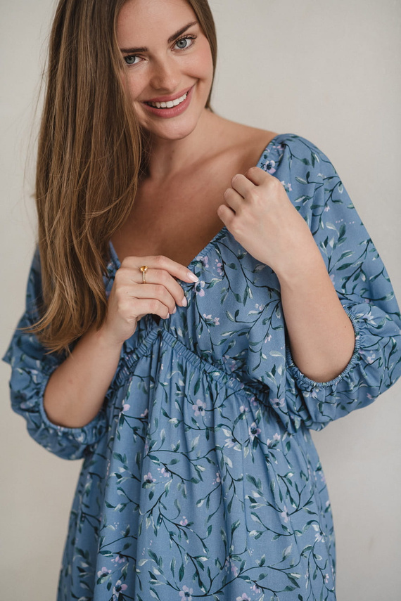 Milk Sun Kismama és szoptatós ruha Milk&Love kék virágos ruha