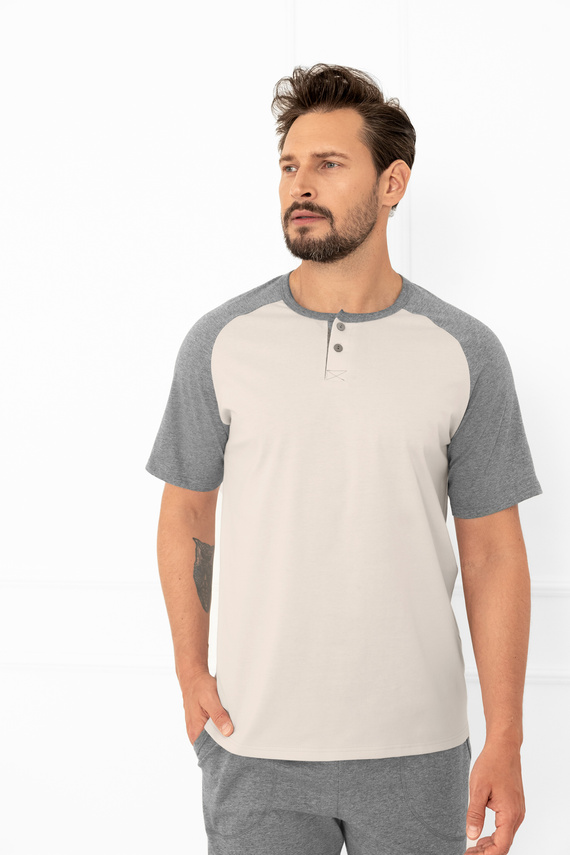 Alexander Italian Fashion férfi pizsama bézs - pamut, pólóing és nadrág