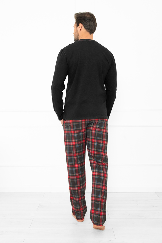 Rusoli férfi pizsama Italian Fashion sötét melange - kockás pamut, hosszú, kényelmes, hosszú, kényelmes