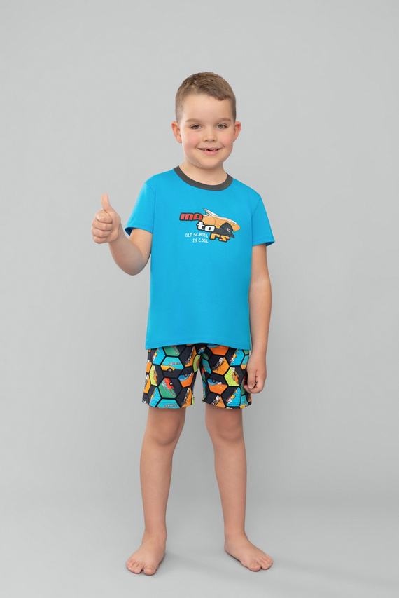 Comic rövid ujjú fiú pizsama, nadrág Italian Fashion - türkiz/print