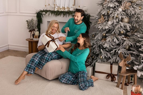 Férfi Regina 507 zöld pizsama - pamut hosszú, nyomtatott ing és kockás nadrág