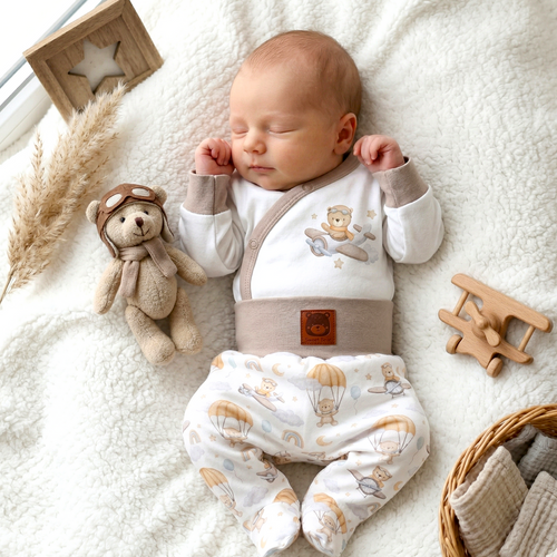 ABN-5502 Sky Journey Nini ekrü borítékos bodysuit | Organikus pamut újszülött babáknak