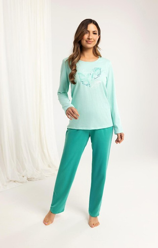 705 Női pizsama Regina zöld - pamut, hosszú ujjú, hosszú nadrág, hosszú ujjakkal