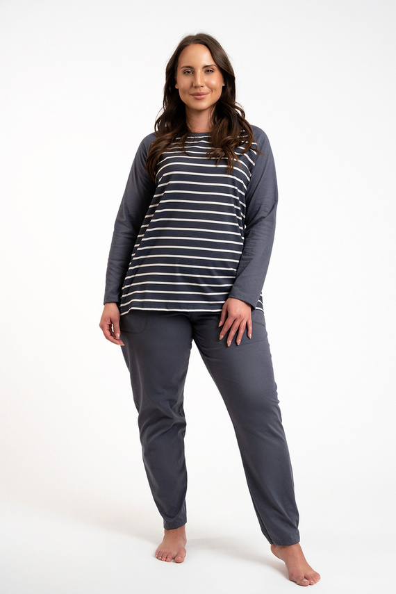 Oda Női pizsama hosszú ujjú, hosszú nadrágos olasz divat - grafit/grafit nyomtatás