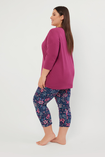 Folk Női pizsama 3/4 ujjú, 7/8 nadrágos olasz divat - szeder/print