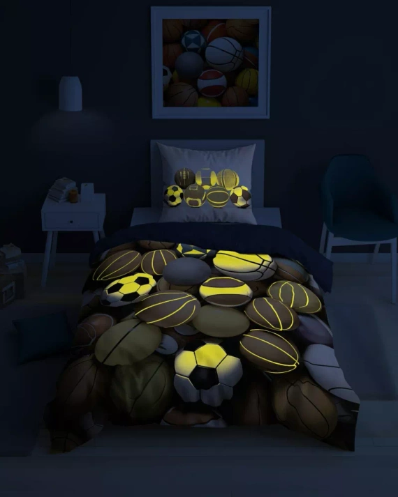 5552 A Fluo 95 Sötétben világító sportlabda mix ágynemű | 100% pamut | Gyermekeknek Detexpol