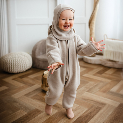 Eevi merinó gyapjú bébi overall - bézs, puha és lélegző