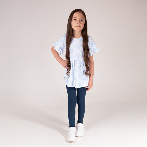 141524 Nicol bordázott lány leggings - pamut elasztánnal, fodros, sötétkék