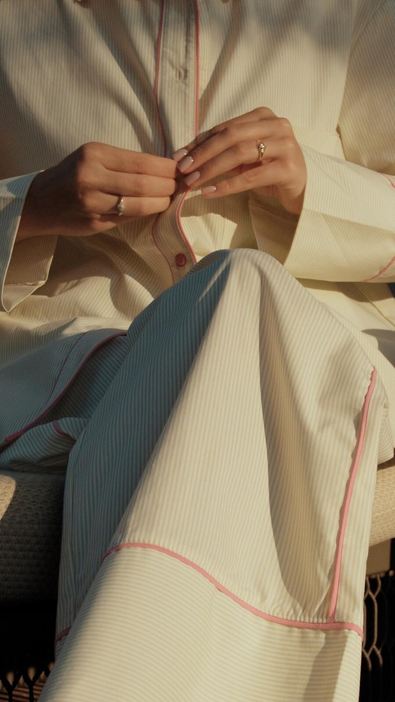 Sensis Raven női pizsama lime – pamut ing és hosszú nadrág szett