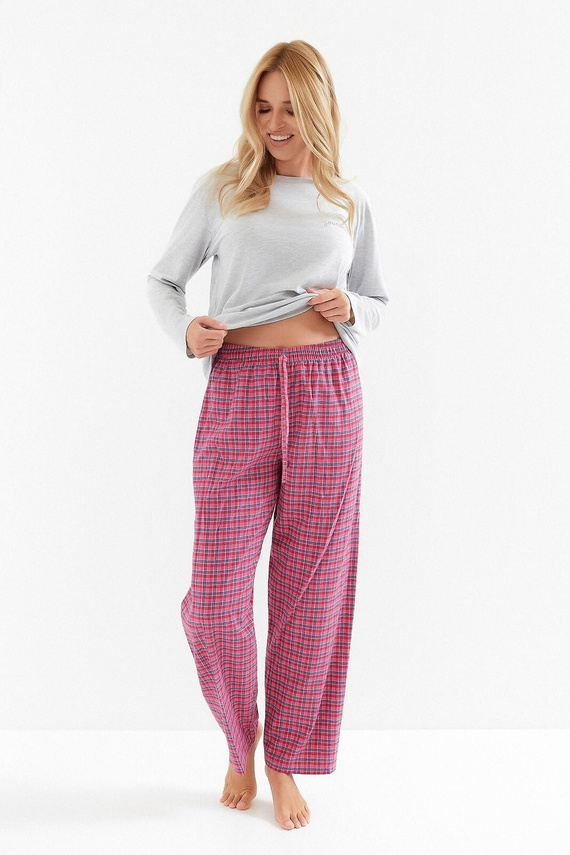Taro Madlen 3512 női pizsama - pamut, hosszú ujjú, kockás nadrág