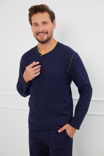 Ludwik Férfi hosszú ujjú pizsama, hosszú nadrág Olasz divat - tengerészkék