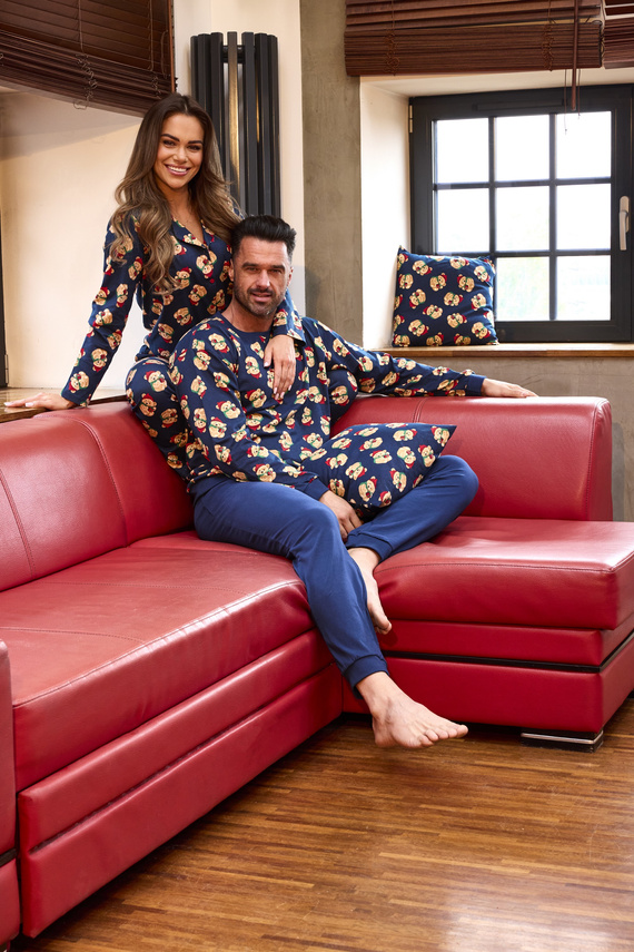 482/459 Teddy 5 Cornette női pizsama - ünnepi, pamut, tengerészkék, gombos, gombos