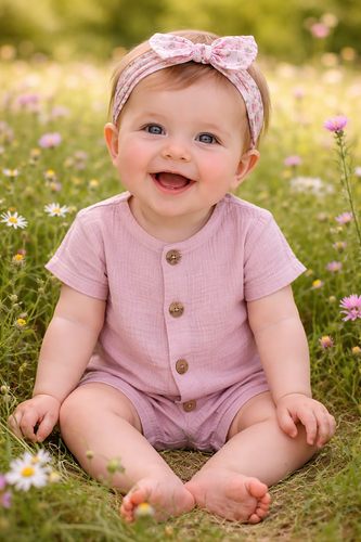 Baby Rampers Just Muslin 02235RRR Makoma rose- muszlin 100% pamut, rövid ujjú, rövid ujjú