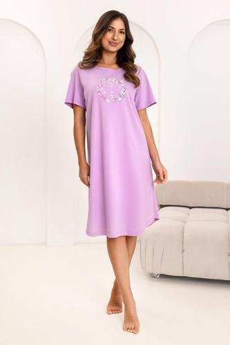 Regina 176 hálóing, pamut, rövid ujjú, fél kerek nyakú, nyomtatott - lila