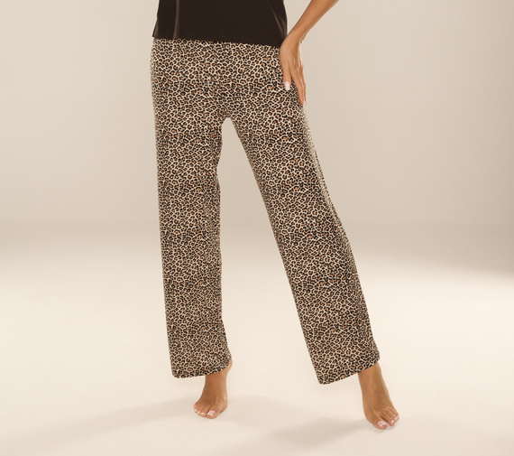 852 Kendall De Lafense - női pizsamanadrág, hosszú, leopárd mintás, viszkóz, polírozott - barna