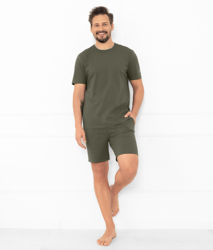 Krystian Italian Fashion férfi olívazöld pizsama - pamut, póló és rövidnadrág