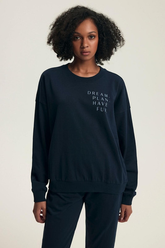 Henderson női pizsama 43705 Delancy tengerészkék - pamut, hosszú ujjú, kényelmes és elegáns