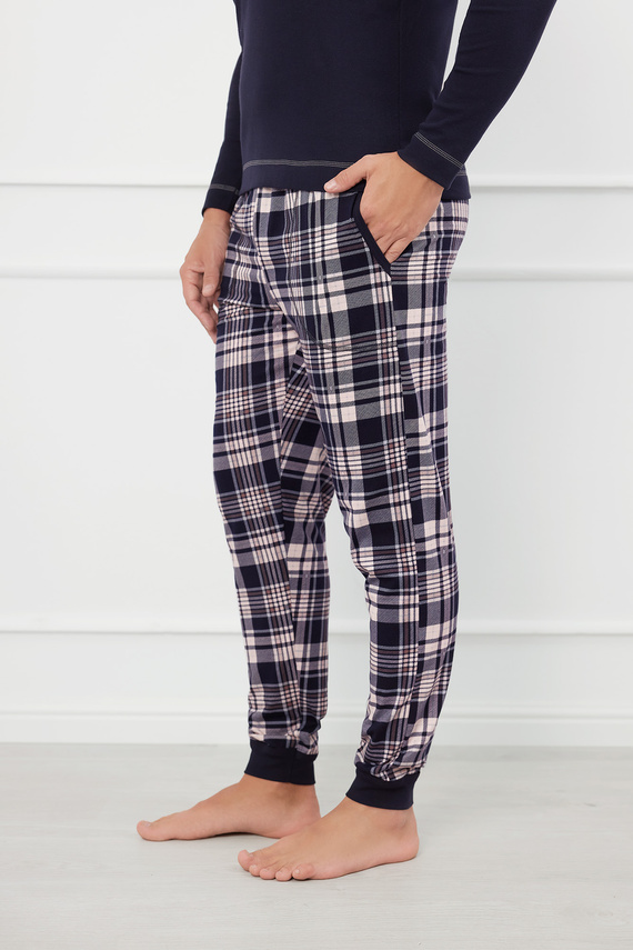 Brit Pizsama Férfi hosszú ujjú, hosszú nadrágos olasz divat - tengerészkék/print