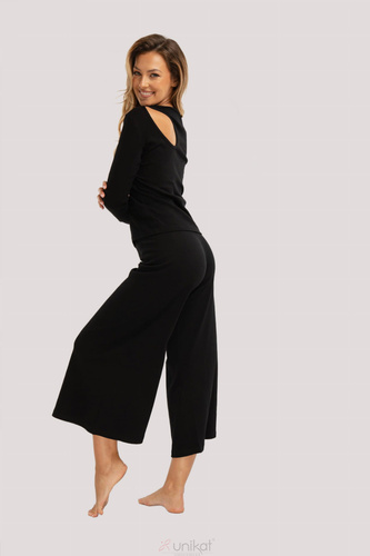 Zen pizsama fekete- elegáns pamut pizsama hosszú ujjú, 7/8 hosszú nadrággal