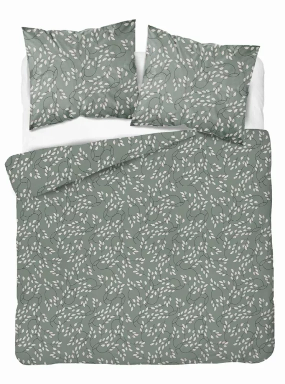 5217 A Pościel satynowa  liście drobne Detexpol szałwiowy