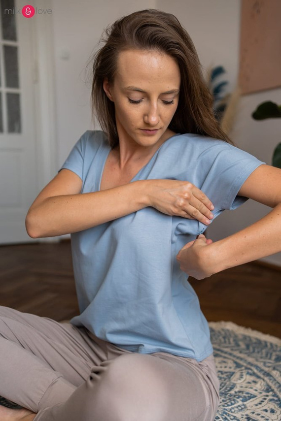 Two Ways bluzka ciążowa i do karmienia dwustronna krótki rękaw Milk&Love błękitny